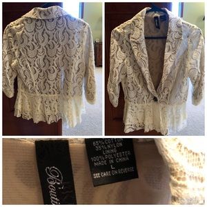 Lace Blazer with antique button at the waist.